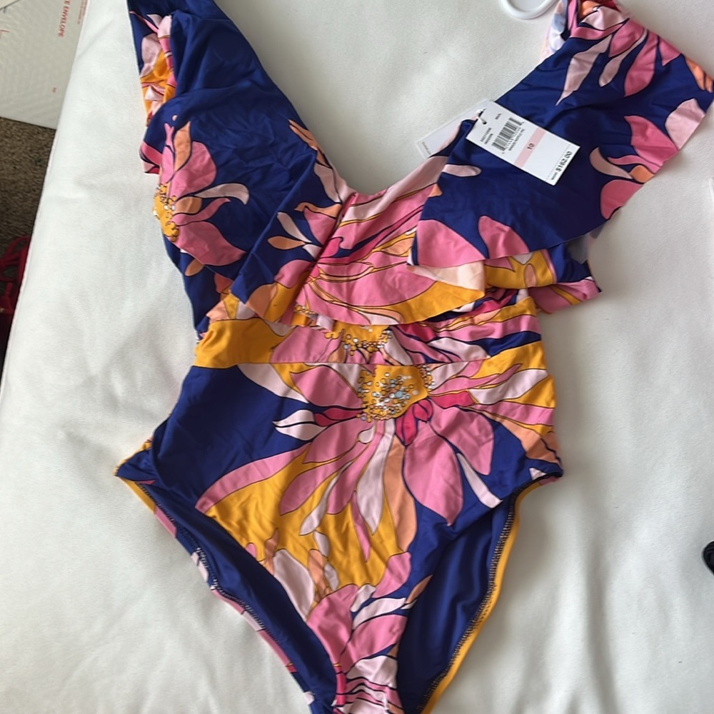 Trina Turk Breeze Ruffle Swimsuit, NWT
